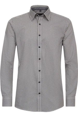 Casa Moda Sport casual fit overhemd - korte mouw - popeline - blauw dessin - Strijkvriendelijk - Boordmaat: 45 - 46