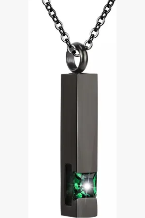 MC Luxe Ashanger | Met Ketting | Assieraad | Zwart Met Groene Steen | As Ketting | Gedenksieraad | Urn | Incl. As vuller
