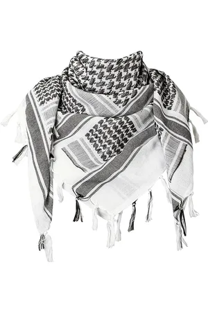 Merkloos Sjaal - Vierkante ddoek - Hoofddoek - Omslagdoek - Woestijn Sjaal - Met Franjes - Unisex - 110*110cm - Wit en grijs - Katoen en polyester - Geschikt voor buitenliefhebbers, bergbeklimmen, fietsen, enz