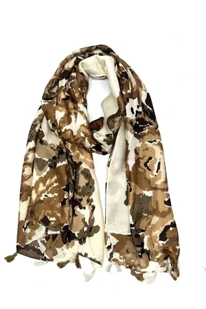 Merkloos Lange dames sjaal Anesa camouflage print legerprint bruin donkerbruin camel cacao