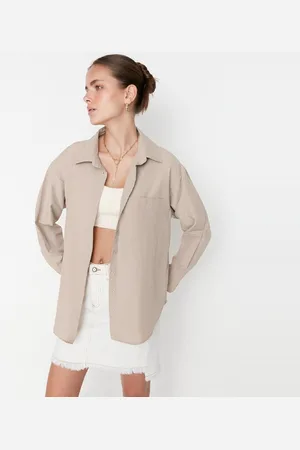 Trendyol Grijs Boyfriend Overhemd Met Wijde Pasvorm, Katoen, Geweven Twoaw20Go0115