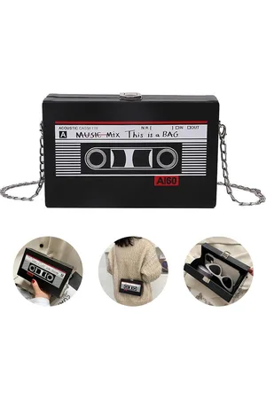 Merkloos Schuine schoudertas Radio Back to The Jaren 80 Outfit Dames - Kettingtas Handtas Jaren 90 Accessoires - Jaren 90 Party Zwart