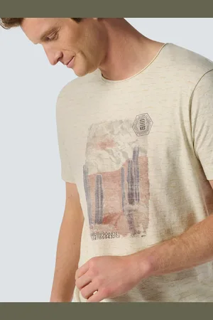 No Excess Beige T-shirt met artistieke abstracte print