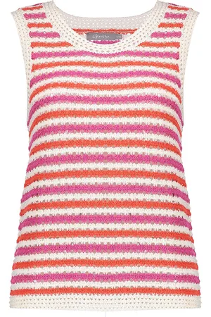 Geisha Top Gehaakte Singlet Met Horizontale Strepen 54300 10 Off White/coral Cyclame Dames