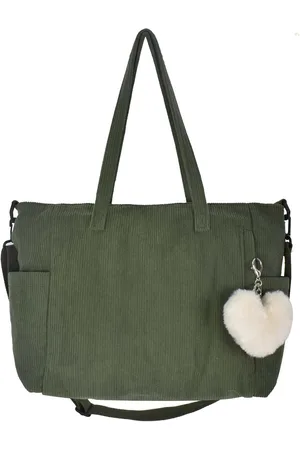 Merkloos Dames groene corduroy schoudertas met ritssluiting, dames corduroy schoudertas, corduroy tas met zakvak voor werk, kantoor, reizen, winkelen, school
