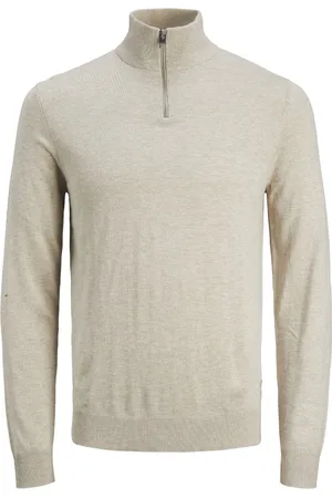 JACK & JONES Emil knit half zip slim fit - heren schipperstrui viscosemengsel met opstaande boord - melange