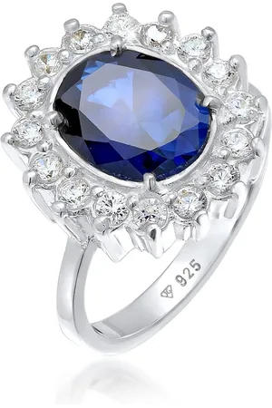 Elli Dames Ring Dames Cocktail Koninklijk met Synthetische Saffier en Zirkonia in 925 Sterling Zilver