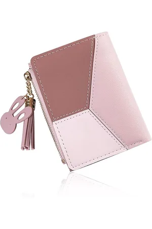 Merkloos Vrouwen-rits portemonnee, kleine handtas met drukknopen, metalen lederen portemonnee met vakjes en portemonnee Multifunctioneel pink Minimalist.