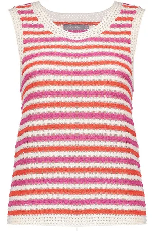Geisha Top Gehaakte Singlet Met Horizontale Strepen 54300 10 Off White/coral Cyclame Dames