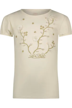 Le Chic Zomer t-shirt meisjes wit - parels & bloemen - Nommy