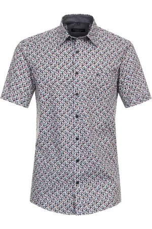 Casa Moda Sport comfort fit overhemd - korte mouw - chambray - blauw dessin - Strijkvriendelijk - Boordmaat: 41 - 42
