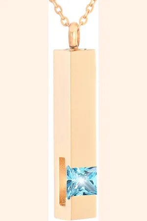 MC Luxe Ashanger | Met Ketting | Assieraad | Rosegoudkleurig Met Aqua Steen | As Ketting | Gedenksieraad | Urn | Incl. As vuller