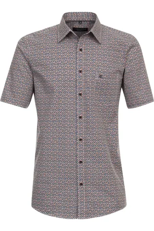 Casa Moda Sport comfort fit overhemd - korte mouw - popeline - oranje dessin - Strijkvriendelijk - Boordmaat: 39 - 40