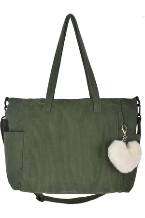 Merkloos Dames groene corduroy schoudertas met ritssluiting, dames corduroy schoudertas, corduroy tas met zakvak voor werk, kantoor, reizen, winkelen, school