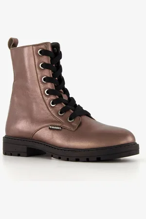 Braqeez Leren meisjes veterboots roségoud