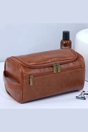 FR Leren toilettas / voor dames en heren / gemaakt van pu-leer / met haak / grote waterdichte toilettas voor reizen