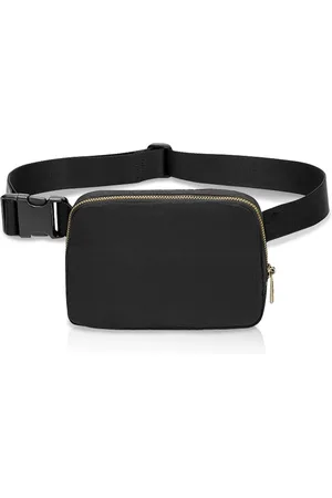 Merkloos Waterdichte nylon heuptas borsttas met verstelbare riem voor vrouwen en mannen - 3 mesh-zakken voor training, hardlopen, reizen en wandelen - zwart, Eén maat