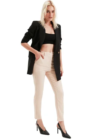 Trendyol Zwarte Basic Cigarette Skinny Leg Geweven Stoffen Broek Twoss19St0038