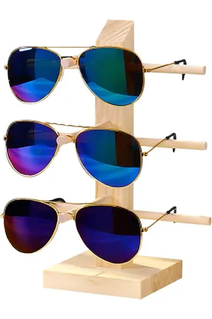 Merkloos Houten Zonnebrillenrek - Brillenhouder Organizer voor Optische Winkel en Thuis - 3 Paar Brillen - Houten Zonnebrillenstandaard