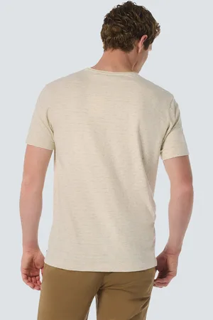 No Excess Beige T-shirt met artistieke abstracte print