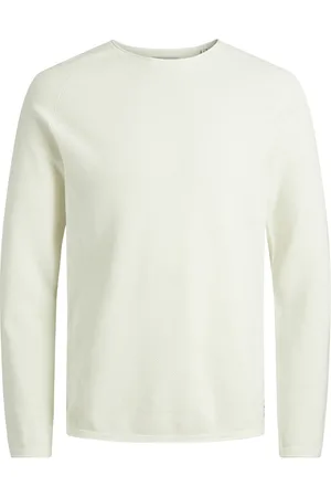 JACK & JONES Hill knit crew neck slim fit - heren pullover katoen met O-hals - offwhite