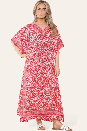 Merkloos Lange bohemian kaftan jurk Suzette wit V-hals one size M-XXL