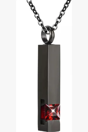 MC Luxe Ashanger | Met Ketting | Assieraad | Zwart Met Rode Steen | As Ketting | Gedenksieraad | Urn | Incl. As vuller