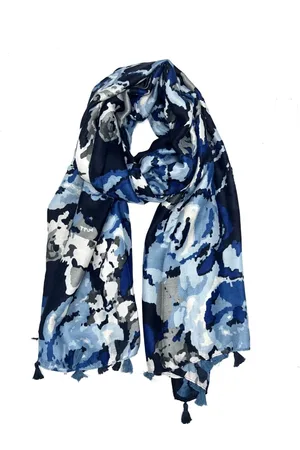 Merkloos Lange dames sjaal Anesa camouflage print legerprint wit lichtblauw grijs zwart donkerblauw saffier