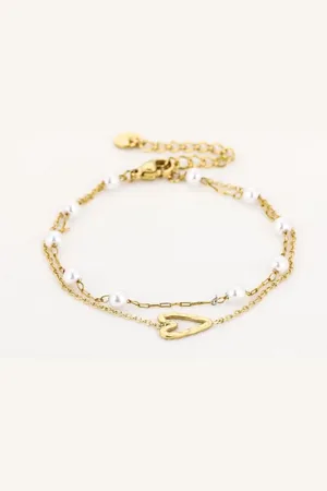 MICHELLE Hartje en pareltjes armband - moederdag- cadeau- dames- trendy- stainless steel- nikkelvrij- sint -kerst