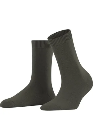 Falke Cosy Wool zonder motief zacht dik winter warm ondoorzichtig halfhoog comfortabel Merinowol Kasjmier Groen Dames sokken