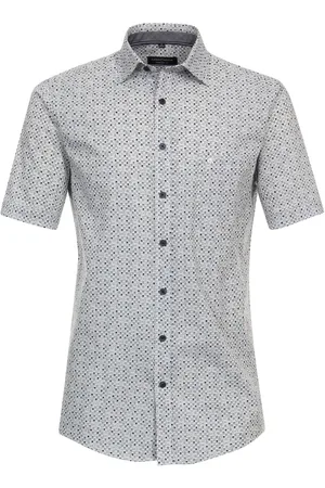 Casa Moda Sport comfort fit overhemd - korte mouw - popeline - blauw dessin - Strijkvriendelijk - Boordmaat: 39 - 40