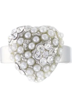 Behave Ring - Verstelbare Hartvormige Ring – Zilverkleurig met Parelaccenten en Transparante Kristallen – Tijdloos & Elegant