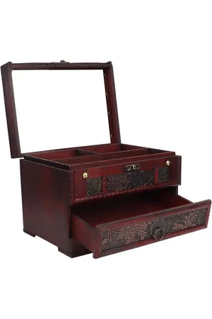 Merkloos Vintage Houten Juwelendoos met Laden en Spiegel voor Ringen, Halskettingen en Horloges