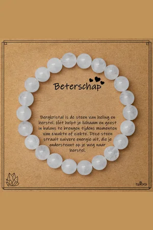 Bixorp Bergkristal Armband op Cadeau Kaartje - Beterschap - 8mm / 18cm Edelsteen Kralenarmband - Inclusief Cadeau Envelop