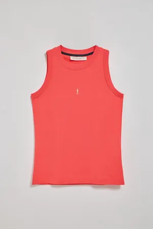 Polo Club® Koraalkleurige basic top met ronde hals en geborduurd Rigby Go-logo