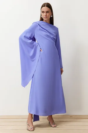 Trendyol Marineblauwe Omslagdoek Gedetailleerde Gevoerde Avondjurk Tctss24Db00036