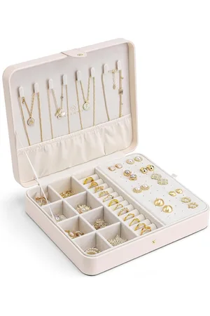 Merkloos Sieradendoos voor Dames - Sieradenopslag en Organizer in Leer - Groot Ontwerp voor Oorbellen, Kettingen, Armbanden, en Ringen