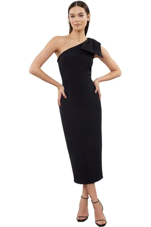 Trendyol Zwarte Bodycon-Jurk Met Één Schouder, Strikdetail, Geweven Midi-Jurk Voor Avond- En Nachtafstudeerfeest Tprss24El00258
