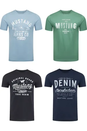 Mustang Heren T-Shirt 4-pack heren-T-shirt regular fit Veelkleurig 3XL Ronde Hals Volwassenen Opdruk Print Shirts