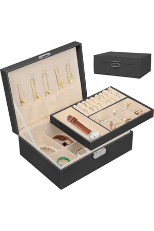 Merkloos Sieradendoos voor Dames - Lagen Sieradenorganizer in Zwart voor Oorbellen, Armbanden en Ringen