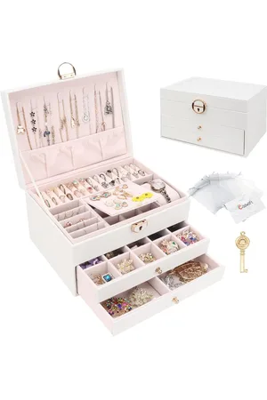 Merkloos Sieradendoos met 2 lades - Luxe leren sieradenorganizer met slot en 3 niveaus