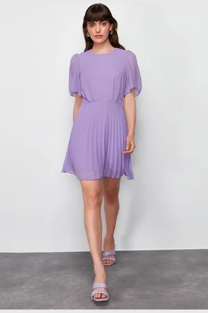 Trendyol Paarse Rok Geplooid Gevoerd Chiffon Mini Geweven Jurk Twoss24El00716