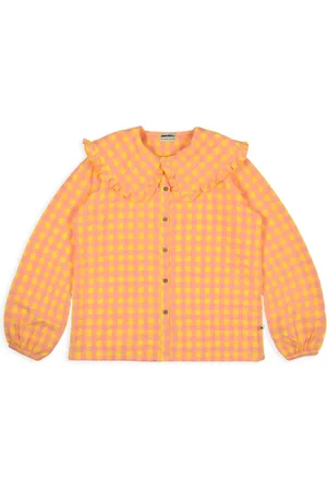 Ammehoela Blouse met Ruffles – Yellow Coral Check | Luxe Seersucker | 98-104