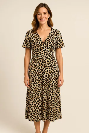 Merkloos JIMI FEI PARIS – Maxi Jurk Soft Panther – One Size – Zandkleurige Panterprint met Elegante Tailleband