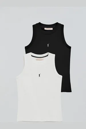 Polo Club® Pack van twee basic tops, zwart en wit, met ronde hals en geborduurd Rigby Go-logo