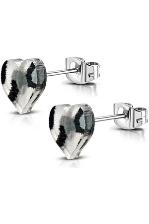 Amanto Oorbellen Dal Grey - Dames - 316L Staal - Acryl - Hart - Print - 9 x 8 mm