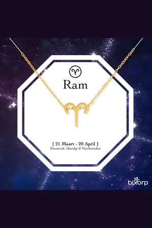 Bixorp Stars Sterrenbeeld Ketting Ram / Aries - Stainless Steel met Goud Verguld - 45cm Ketting met Zodiac Hanger - Inclusief Cadeau Verpakking