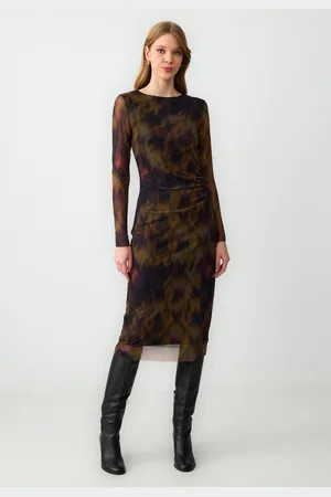 Jimmy Key Slim Fit Luipaard Print Mesh Gebreide Midi Jurk