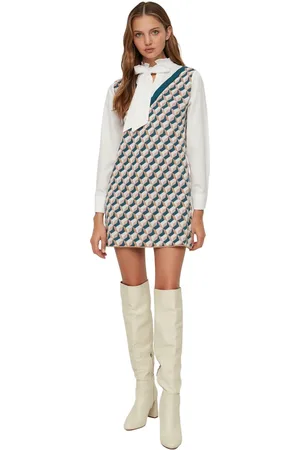 Trendyol Paarse Mini Gebreide Shirt Garni Detail Jurk Twoaw22Sv0122
