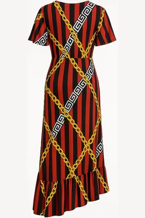 Merkloos JIMI FEI PARIS – Luxe Maxi Jurk met Kettingprint – One Size – Chique Tailleband – Zomerproof Stretch